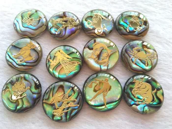 

12pcs Black Mop Shell jewelry Zodiacs Round Shell Cabochon White Mother of Pearl Shell Beads, Cute Animal Charms 16\18\22mm