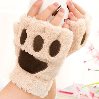 

Cute Fluffy Bear/Cat Plush Warm Soft Half Covered Gloves Mittens Gift Decoration