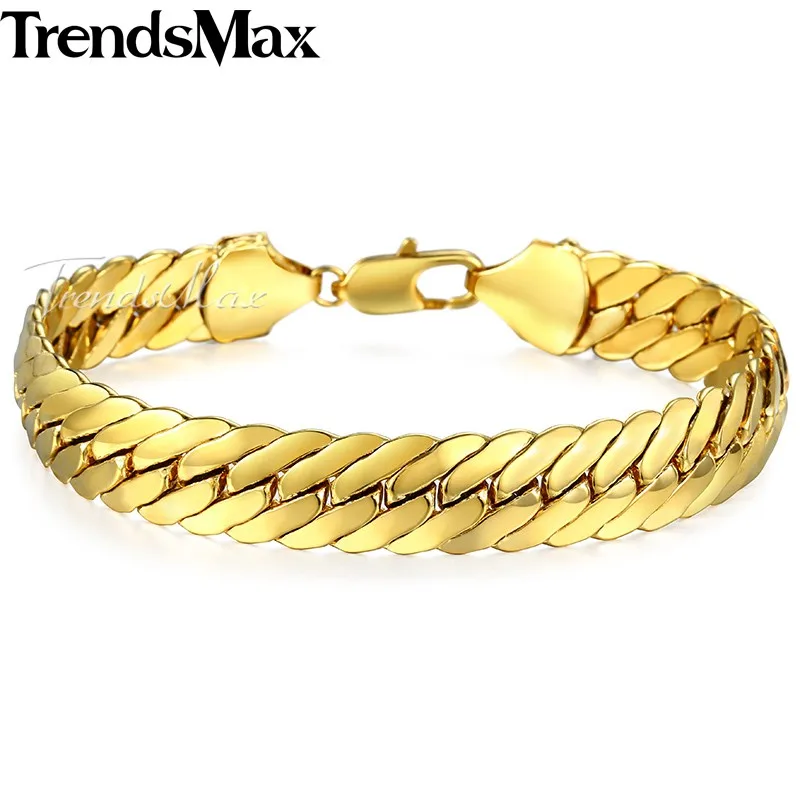 

Trendsmax Close Curb Link Bracelet Gold Filled Bracelet Wristband Mens Boys Womens Wholesale Jewelry Dropship 21.7cm Long GB35