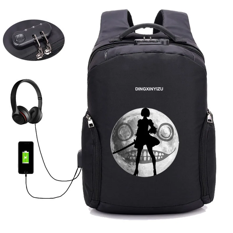 

Anti thief USB charging backpack anime NieR:Automata backpack Women men Laptop bag Travel waterproof school book backpack