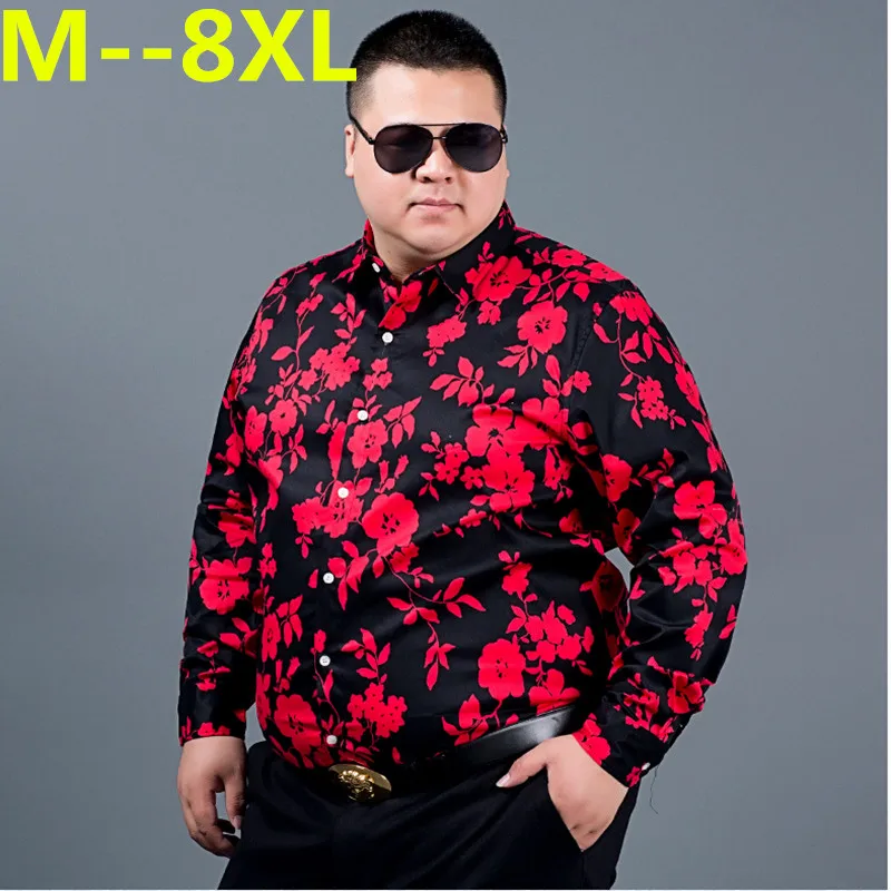 10XL 8XL 6XL 5XL 4XL осенние Рубашки с длинным рукавом и цветочным принтом для мужчин camisa мужские свободные рубашки с цветочным принтом Винтажные льняные повседневные мужские рубашки - Цвет: 1