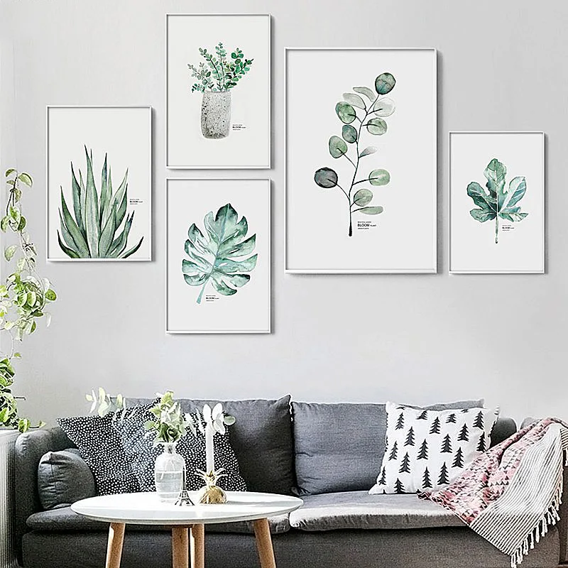 

SD LINLEEHON Wall Art Canvas Painting Printable Poster Watercolor Plant Print Green Botany Living Room Modern Home Decor