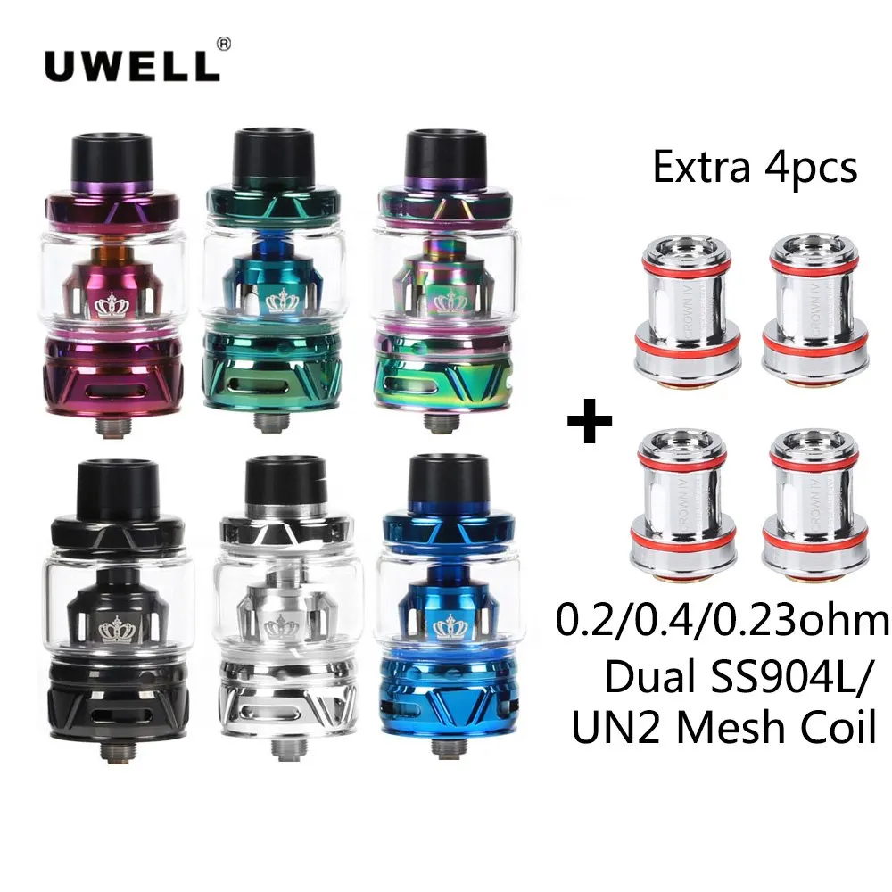 

Original Uwell Crown 4 Tank Vape 6ml Electronic Cigarettes Atomizer With Extra 4pcs Dual SS904L Coil/UN2 Mesh Coil Head Vaper