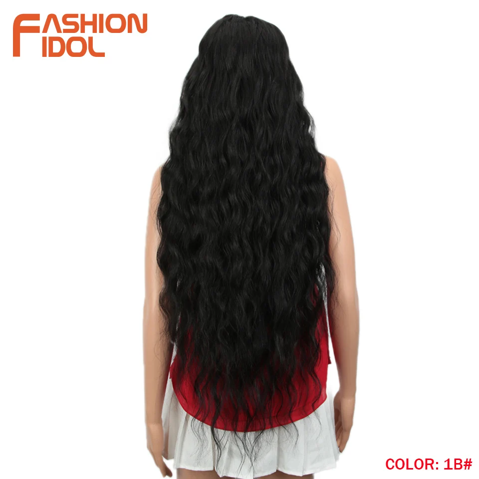 Мода IDOL химическое Синтетические волосы на кружеве парик из натуральных волос черный 30 дюймов глубокая волна супер длинные волнистые