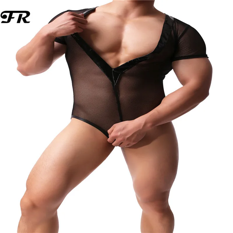 

FR Men's Sexy Borat Style Mankini Suspender Sling Swimsuit Slingshot Costume Men's Body Suit,Mesh Transparent Bodywear