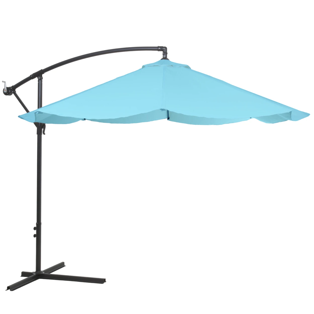 Offset 10 Foot Aluminum Hanging Patio Umbrella Sky Blue with Cross Base Bars (2)