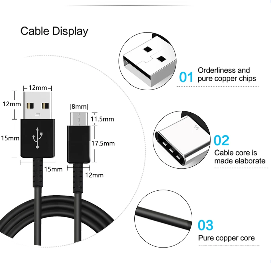 3Samsung Galaxy S9 S8 plus Fast Car Charger 9V1.67A & 5V2A Adapter 1.2m USB Type C Cables 2USB Charging Note8 S 9 S 8 C5 C7 C9pro