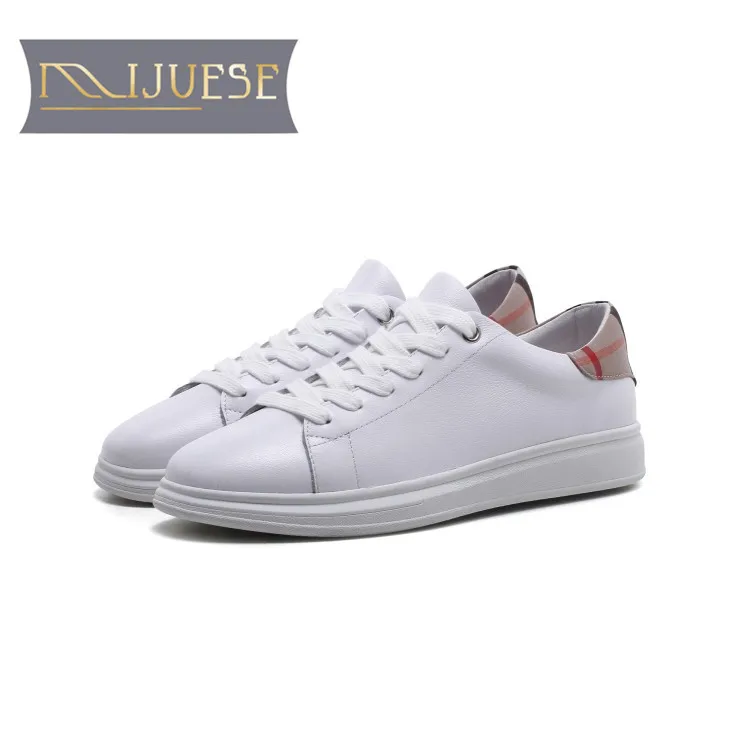 

MLJUESE 2018 women sneakers cow leather lace up Gingham autumn spring Vulcanize Shoes fashion sneakers women flats