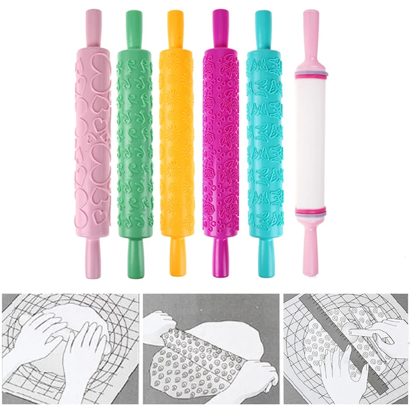 

New Creative Embossed Rolling Pins Food Grade Plastic Cake Flour Pastry Rollers DIY Pattern Fondant Cookies Decorating Tools