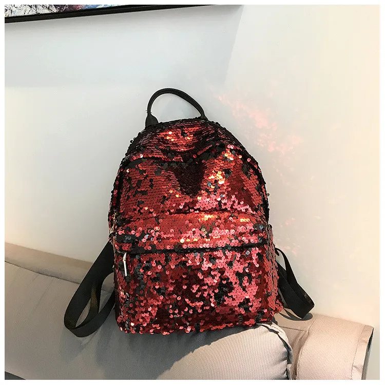 MJ Sequin Backpack Women Fashion Sequined PU Leather Backpack Travel Bag Female Shining Daypack for Teenage Girls (13)
