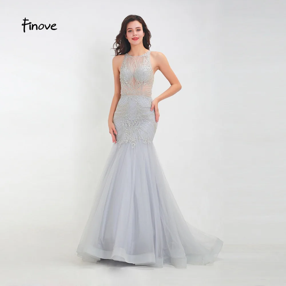 

Finove Prom Dress 2019 Long New Fully Beading Crystals Sexy See Through Elegant Mermaid Style In Women'Dresses vestido de fiesta