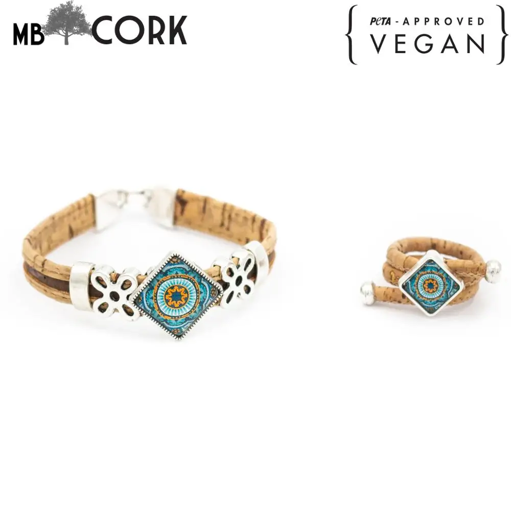 Украшения Cork набор из Португалии Традиционная Керамическая плитка узор синий цветок оригинальные натуральные материалы деревянный ювелирный набор-057-1