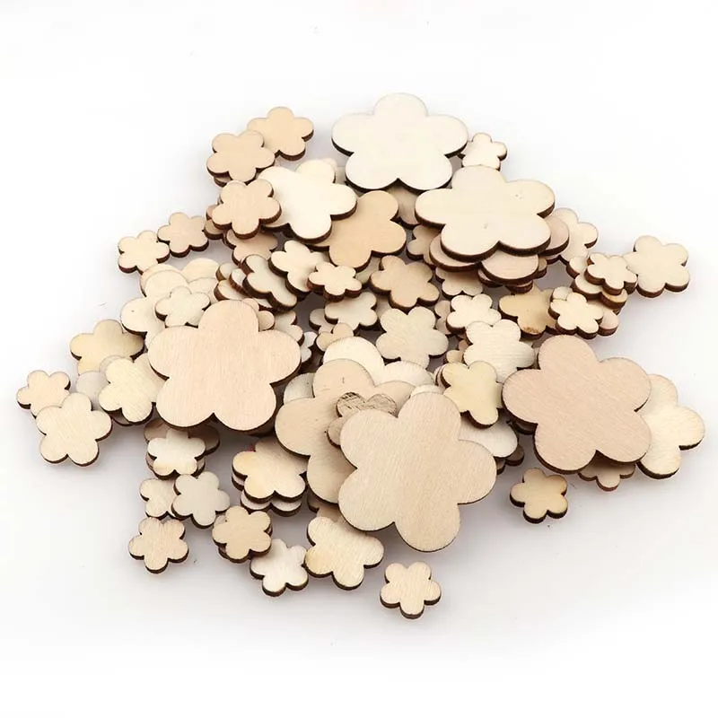 100Pcs DIY Plum wood chips decorative Embellishments Crafts Scrapbooking Supplies Hand-made Graffiti Buttons