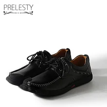 Prelesty Mens Winter Warm Leather Casual Shoes Handmade Genuine Leather Men Loafers Soft Comfortable High Quality Men Flats