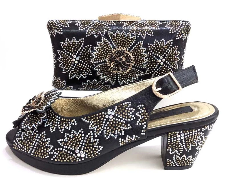 

Elegant fashion women shoe and bag matching set italian black shoes and bag low heel with size 37-43 hand made design SB8244-4