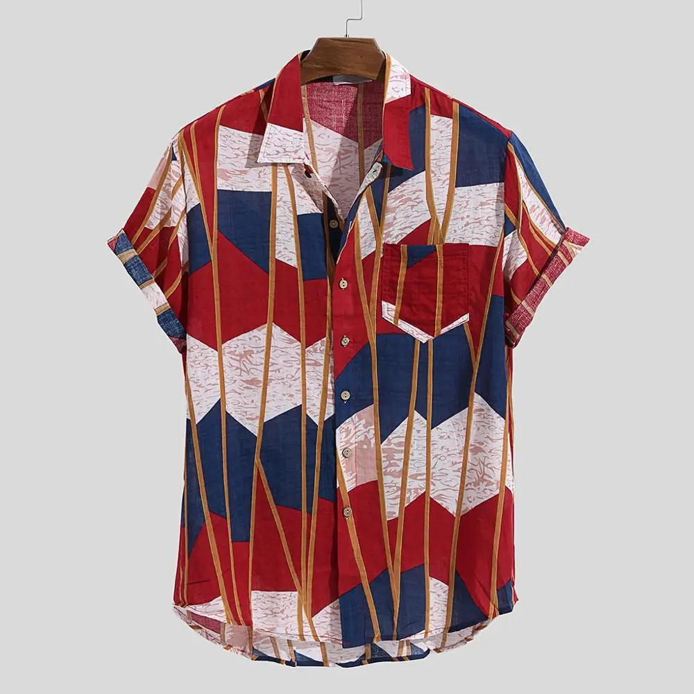Fashsiualy 4XL мужская многоцветная Открытая грудь летняя футболка с карманом круглая оторочка рубашка с короткими рукавами camisa masculina