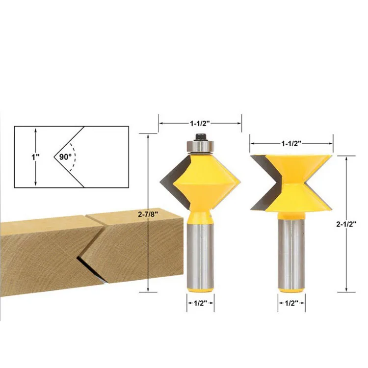 2 шт. 1/2 "хвостовика 90 градусов кромка маршрутизатор Набор бит V-Дизайн Язык и паз пластины с нож Деревообработка резак