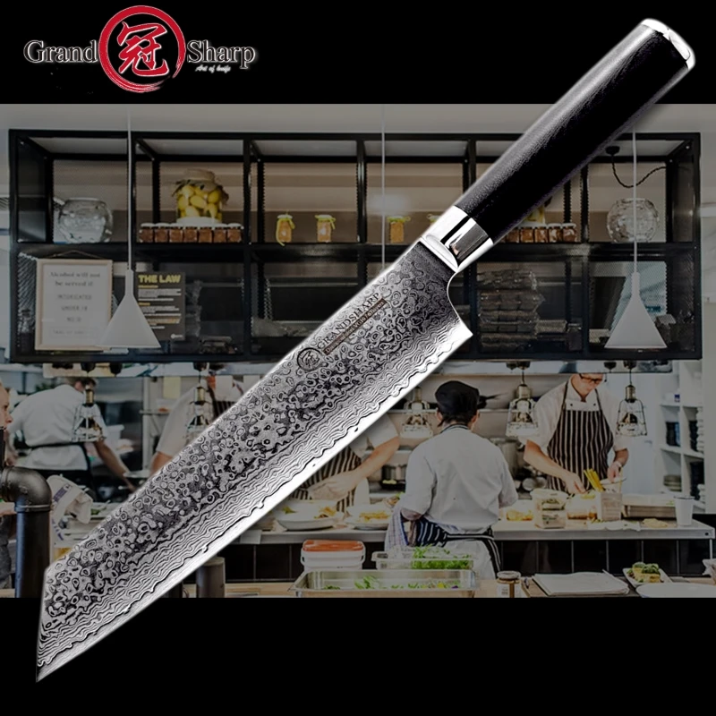 Online 2018 Damasco cuchillo de Chef 8,2 pulgadas vg10 Damasco acero japonés cuchillos de cocina G10 mango afilada hoja de Damasco japonesa nuevo
