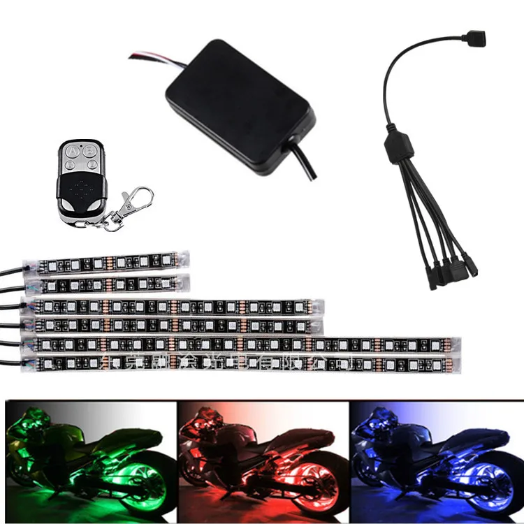 6pcs Motorcycle LED Neon Strip Lamp RGB Voice Control Glow Lights 5050SMD 72 LEDs Flexible Neon