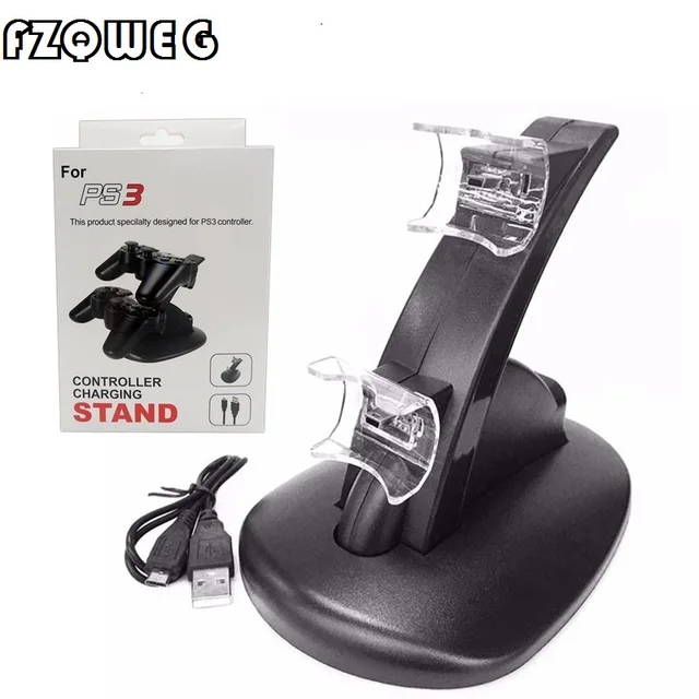 Best Offers FZQWEG LED Light Dual USB Powered Charging Dock for PS 3 controlleR For Sony PlayStation 3 PS3 Controller Stand Holder Charger