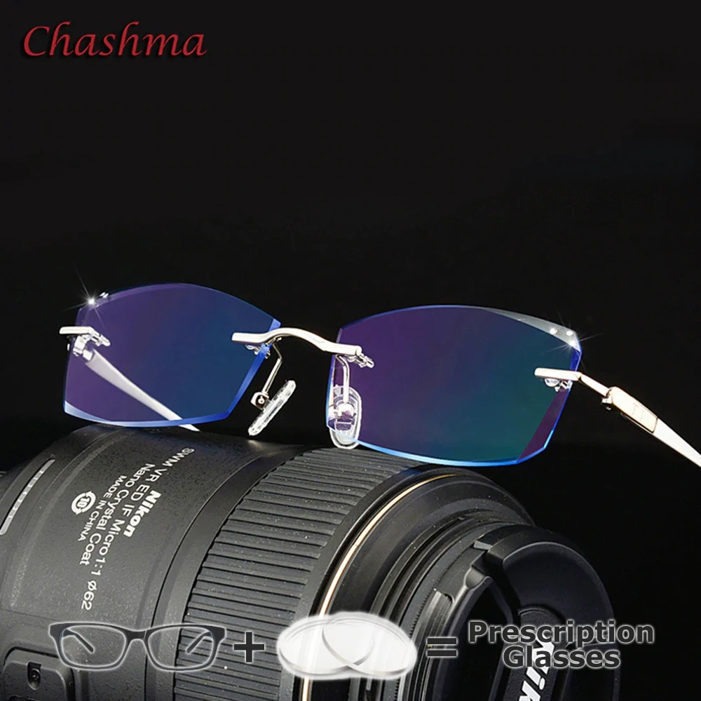 Men Gafas Pure Titanium Rimless Prescription Glasses Frame Gradient