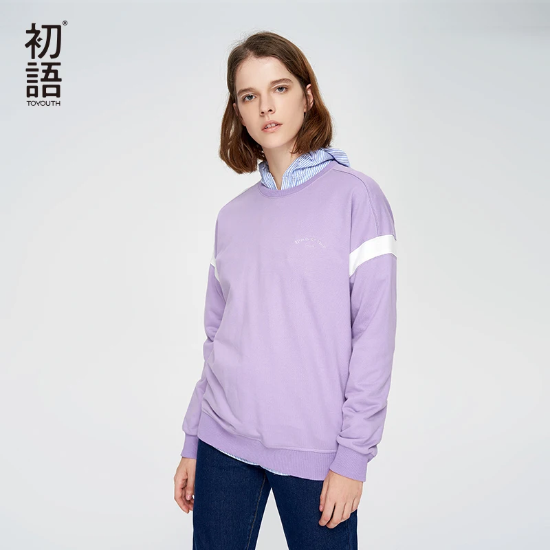 Toyouth фиолетовый О образным вырезом Футболка Для женщин Ulzzang свитер с длинными