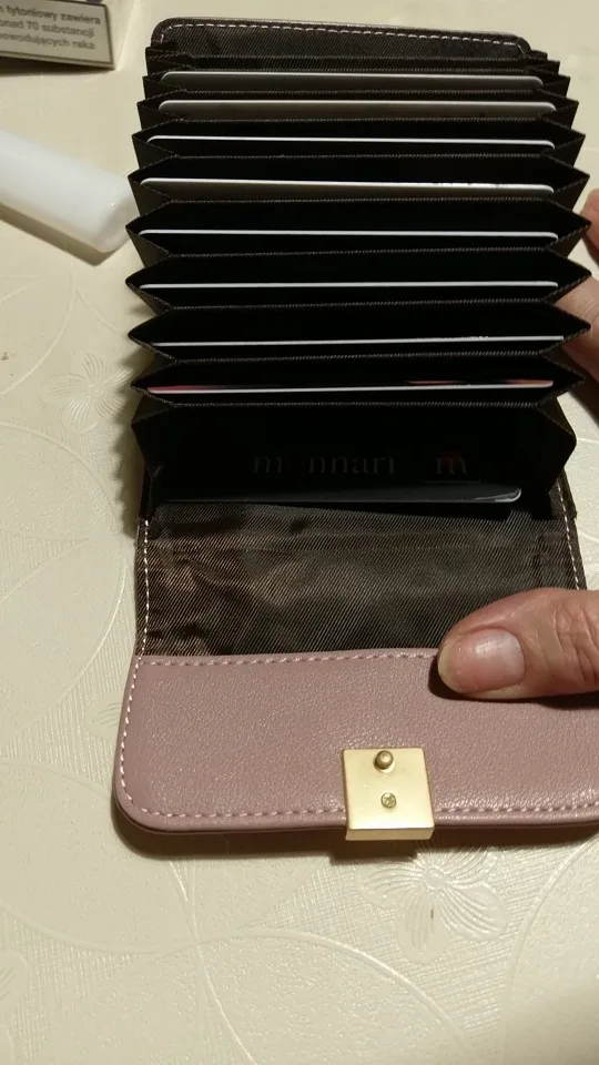 Jamarna Card Holder Genuine Leather Organ Folds Card Holder Leather Case For Cards Organizer Fashion Design Pink Purple photo review