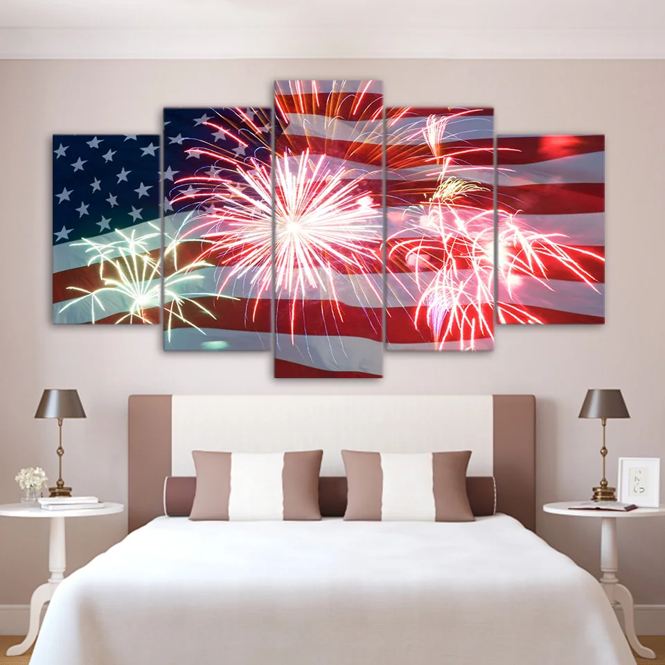 Home Decor Living Room HD Printed Flag Pictures 5 Pieces American Flag