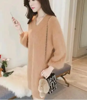 Luxury clothes Sweaters fashion women korean style Dress knitting for womens warm sweaters Shaggy coat Knitted pullover B3963 - Color: brown