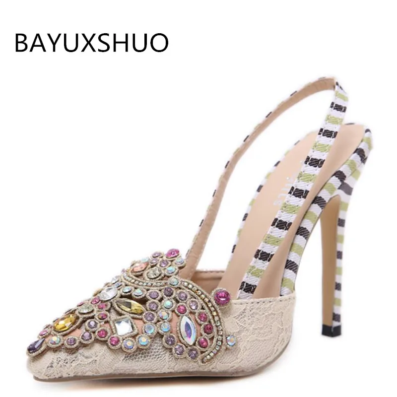 

BAYUXSHUO New Summer Women Sandals Fashion Sexy Hot Flower Diamond High Heels Stiletto Ladies Party Wedding Shoes Woman