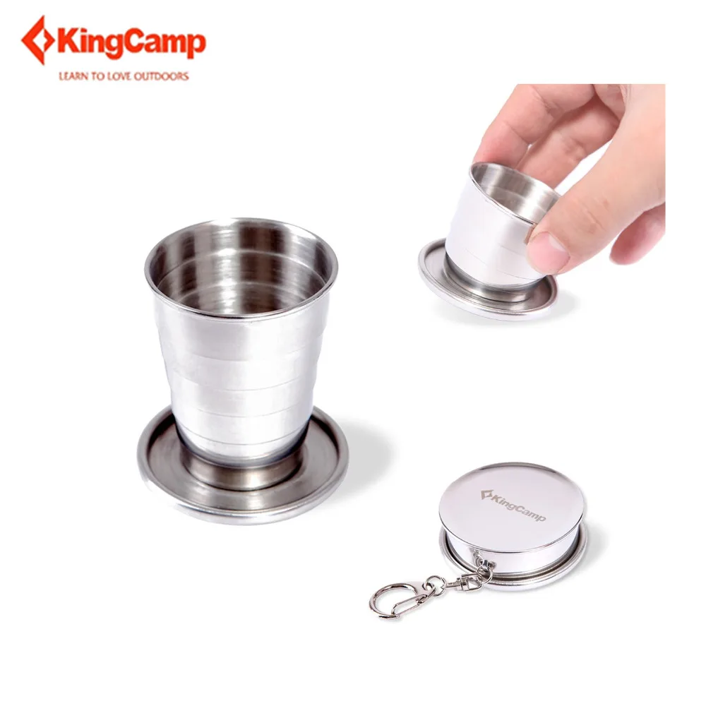 KingCamp 60 ml Mini portátil de viaje al aire libre Camping llavero Copa plegable de compresión de taza de acero inoxidable al aire libre Accesorios