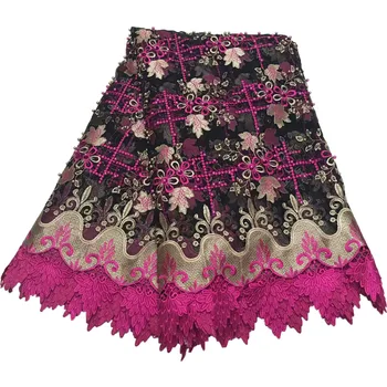 

HFX Guipure Fringe Design Nigeria Laces 5 Yards High Quality Pink/Gold African Beaded Tulle Lace Wedding Fabric For Women X853-2