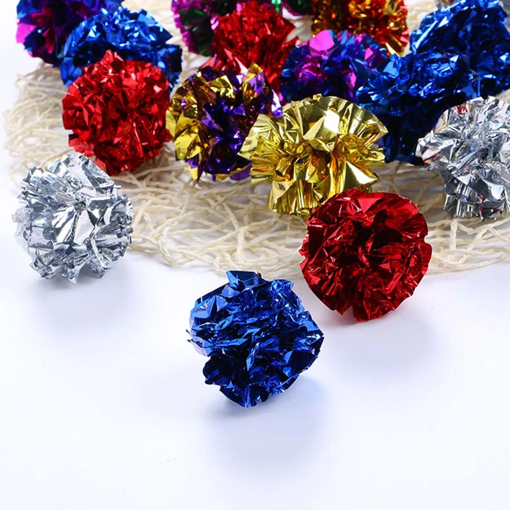 Color Random Multicolor Mylar Crinkle Ball Cat Toys Ring Paper Cat Toy Interactive Sound Ring Paper Kitten Playing Balls