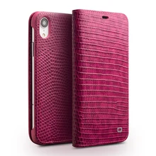 

QIALINO Flip Phone Case for iPhone XR XS Max Crocodile Texture Top Layer Cowhide Leather Wallet Cover Case for iPhone XR Capa
