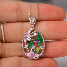 

Free shipping s925 Silver Enamel Flower Pendants For Women CZ Enamel Pendants lotus Pendants Women Flower Jewelry Fine F1012