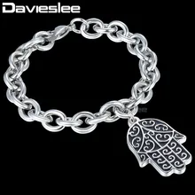 Davieslee Хамса ручной Шарм мужской браслет цепочка Rolo Link из нержавеющей стали серебряный тон 9,5 мм DKB595