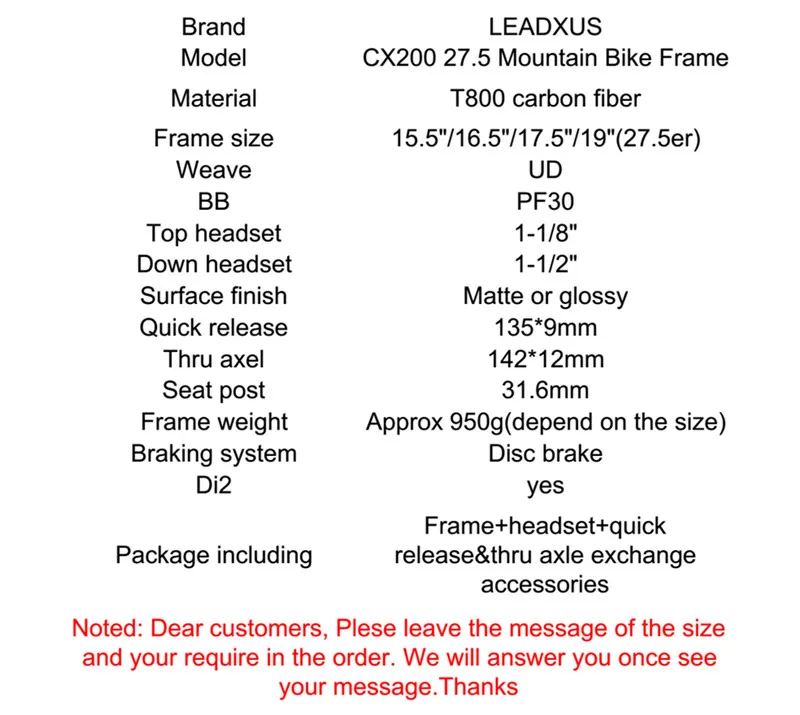 Excellent LEADXUS 27.5er T800+T1000 Carbon Fiber MTB Bike Frame Quick Release/Thru Axel 27.5 Inch Carbon Mountain Bicycle Frame 0