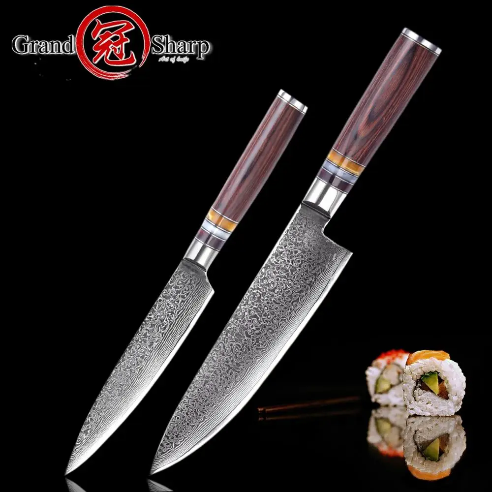  2 Pcs Damascus Knife Set Chef Utility Kitchen Knife Japanese Damascus High Carbon Stainless Steel v - 32853575404