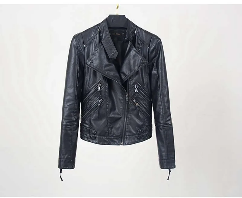 NiceMix Ladies Pu Leather Jacket New Spring Autumn Black Jacket Women Slim Moto Biker Leather Jacket Female Jaquetas Femini