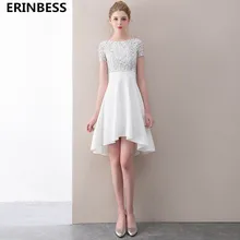 Vintage Chiffon Lace Short Prom Dresses Vestido De Festa Scoop Neck Short Sleeve Prom Dress Formal Party Gowns For Women