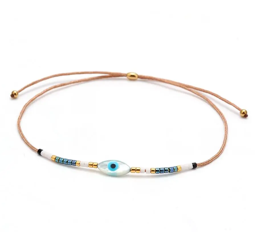 MEIBEADS Evil Eye MIYUKI бусы Подвеска в виде ракушки веревочный плетеный браслет браслеты черный розовый цвет для женщин пляжный браслет ювелирные изделия - Metal Color: grey