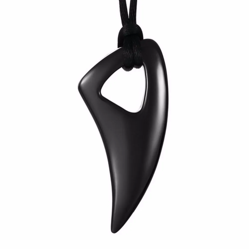 

Men Stainless-Steel Pendant Necklace Adjustable Black Wolf Tooth Spear Tribal