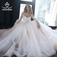 Бальное платье с аппликацией, свадебное платье,, Swanskirt, Милое Свадебное платье с длинным рукавом, модное платье со шлейфом, Vestido de novia HZ14