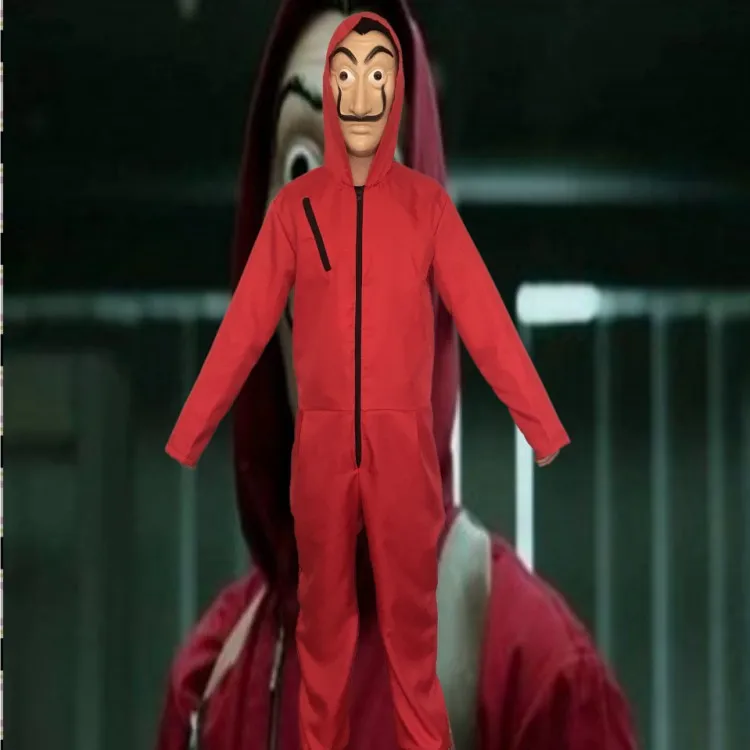

La Casa De Papel Cosplay Hot Kid Red Jumpsuit Dali Cos Hooded Jumpsuit PVC/Latex Mask 2PCS Set Child Halloween Cosplay Costume