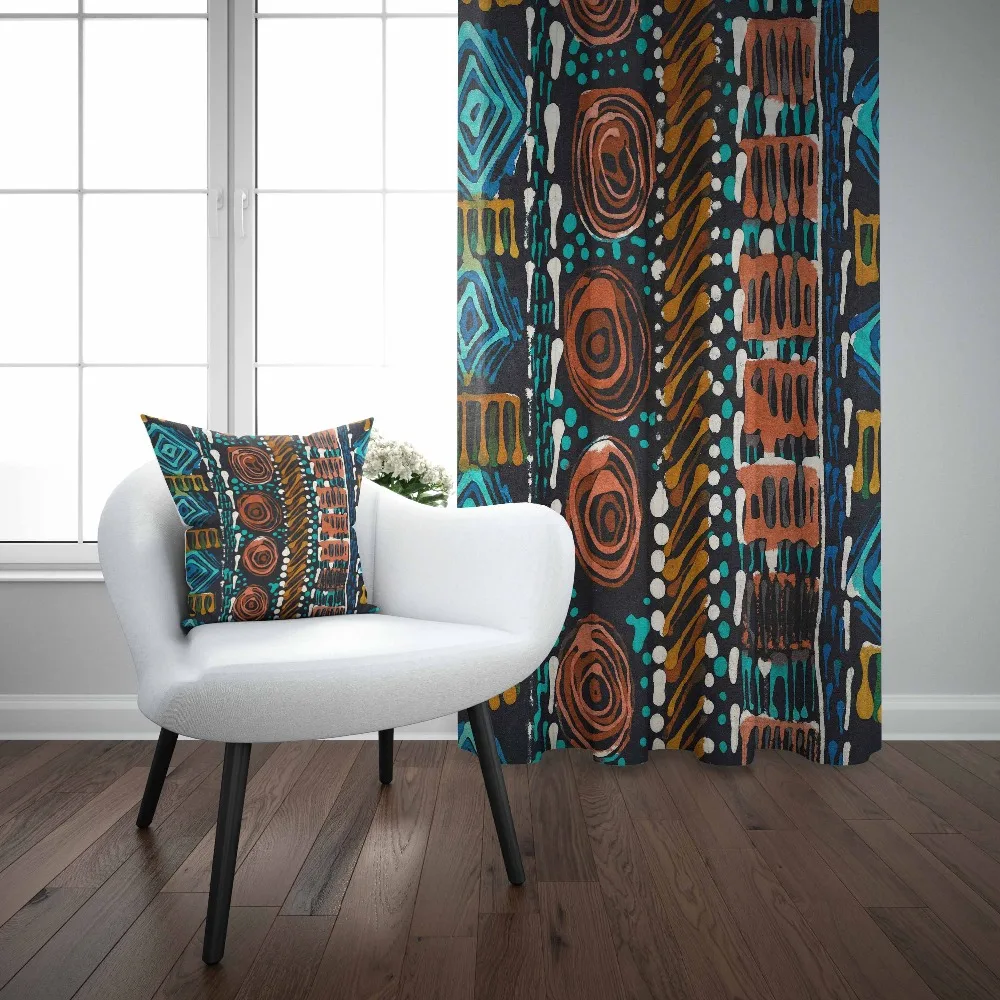 

Else Abstract Ethnic Orange Blue Black Authentic Retro 3d Print Living Room Bedroom 1 Panel Set Curtain Combine Gift Pillow Case