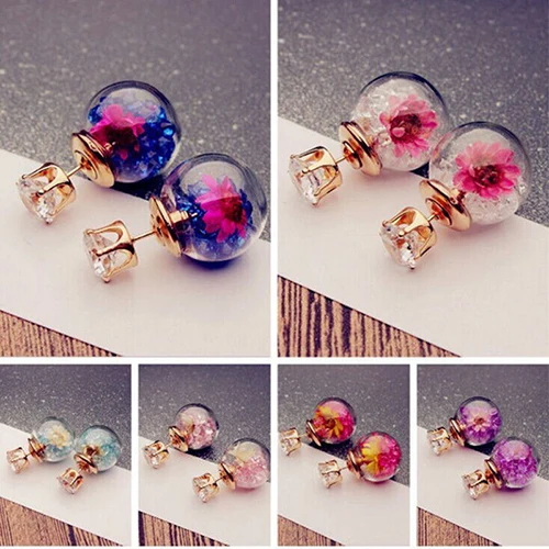 

Women Fashion Christmas Earrings for Women Brincos Elegant Dried Flower Rhinestone Ball Ear Studs Earring Gifts Kerst Oorbellen