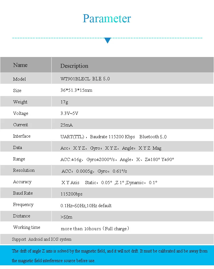Bluetooth BLE 5,0 Датчик WT901BLECL низкое потребление 3 оси Угол+ ускорение+ гироскоп+ магнитометр MPU9250 для ПК/IOS/Android
