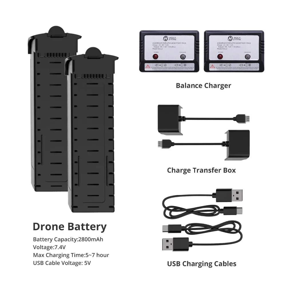 [EU, USA, CA сток] Holy Stone 2 шт. 2800 мАч 7,4 В модульный перезаряжаемый 2 USB кабеля 2 адаптера коробка 2 баланса наполнения для HS700