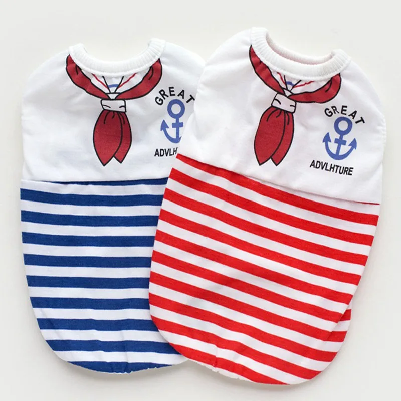 

Shirt Stripe Yorkshire Terrier Clothes Summer T Shirt One Piece Clothes Navy Uniform Shirt Fake Two Pieces Shirt Doggy Style E