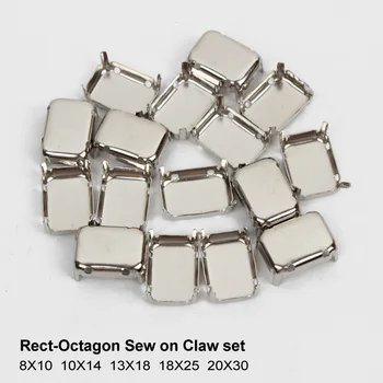 

New" K "Silver Rect-Octagon With 4 Holes Metal Empty Claw Sew on FlatBack Rhinestones Claw setting For DIY Fancy stones